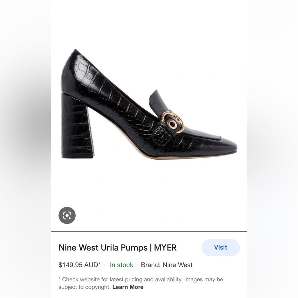 Nine West Black Urila heels. black alligator print with gold buckle and grommets